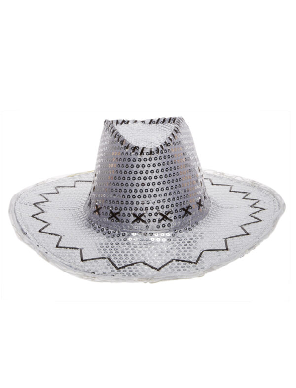 Kostümzubehör Cowboyhut Pailletten mit Blinkkrempe silber one size