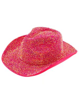 Kostümzubehör Cowboyhut mit Strasssteinen pink one size
