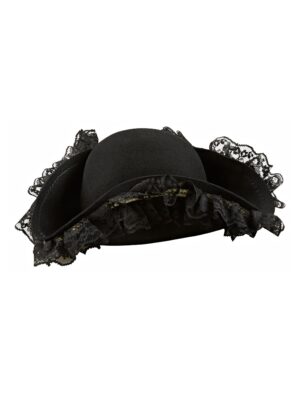 Kostümzubehör Dreispitz Wollfilz elegant mit Spitze schwarz 57