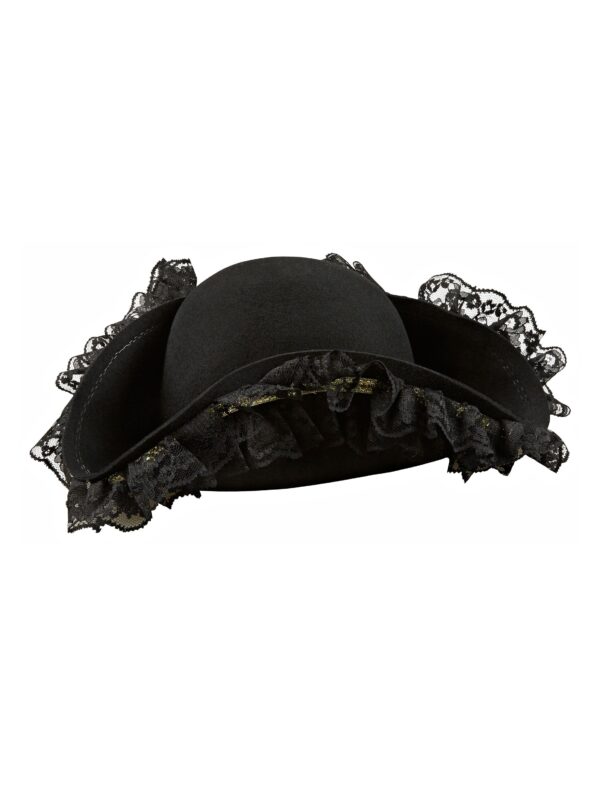 Kostümzubehör Dreispitz Wollfilz elegant mit Spitze schwarz 57