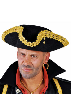Kostümzubehör Dreispitz mit goldener Borte schwarz/gold S/M