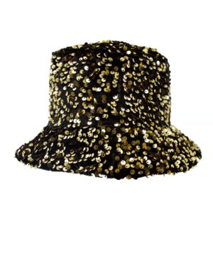 Kostümzubehör Fischerhut mit Pailletten wendbar schwarz/gold one size