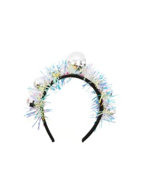 Kostümzubehör Haarreif Discokugeln und Lametta silber