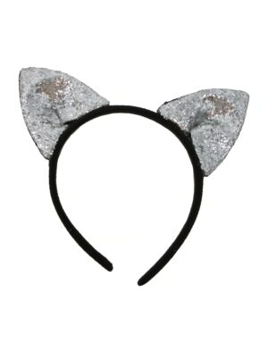Kostümzubehör Haarreif Katzenohren schwarz/silber