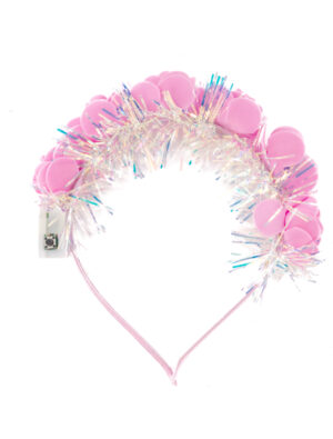 Kostümzubehör Haarreif Rosen und Lametta mit LED rosa
