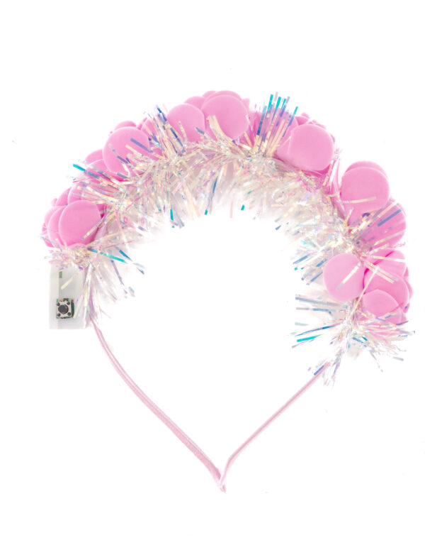 Kostümzubehör Haarreif Rosen und Lametta mit LED rosa