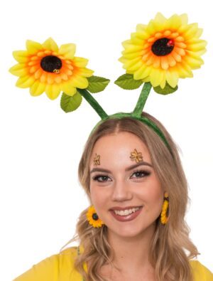 Kostümzubehör Haarreif Sonnenblumen mit Bienchen gelb/grün
