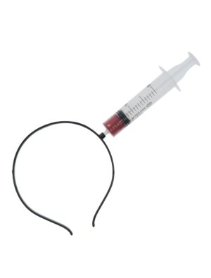 Kostümzubehör Haarreif Spritze mit Blut im Kopf schwarz/grau