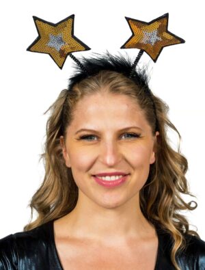 Kostümzubehör Haarreif Sterne mit Marabu gold/silber
