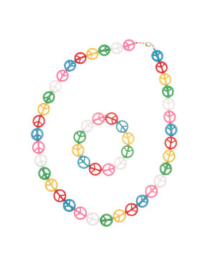 Kostümzubehör Halskette mit Armband Peace bunt Farbe: mehrfarbig
