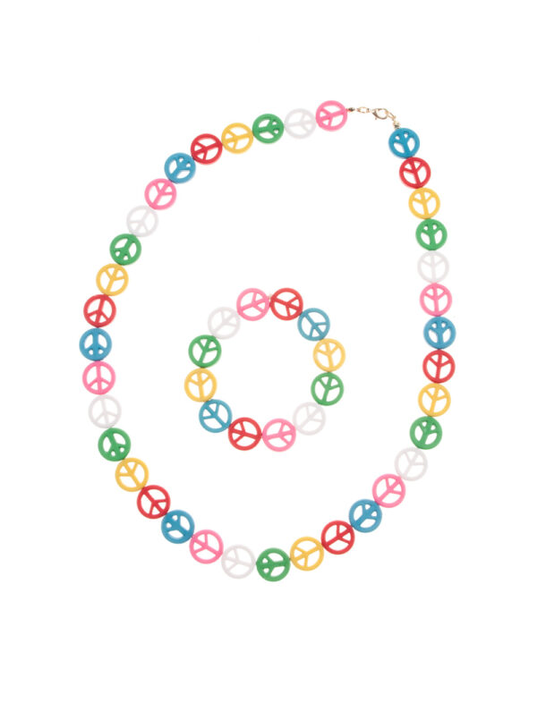 Kostümzubehör Halskette mit Armband Peace bunt Farbe: mehrfarbig