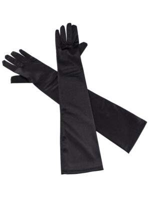 Kostümzubehör Handschuh Satin schwarz glatt über Ellenbogen 48 cm