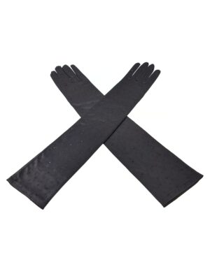 Kostümzubehör Handschuhe Satin mit Strass 50cm schwarz
