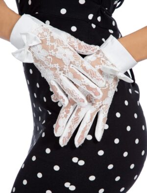 Kostümzubehör Handschuhe Spitze mit Schleife Farbe: weiß