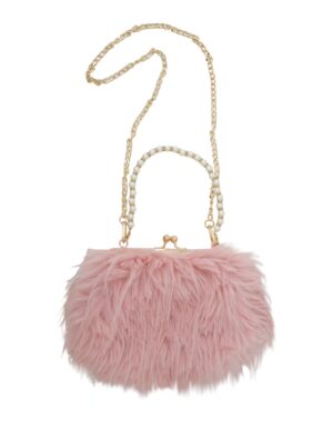 Kostümzubehör Handtasche Kunstfell mit Perlen rosa