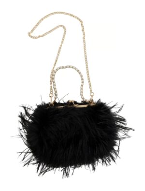 Kostümzubehör Handtasche Kunstfell mit Perlen schwarz