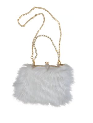Kostümzubehör Handtasche Kunstfell mit Perlen weiß