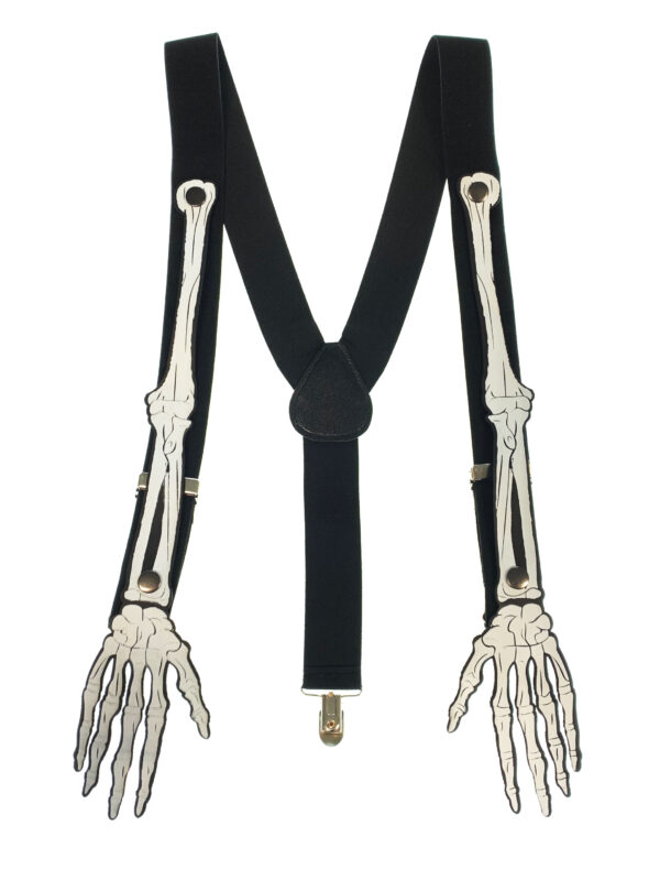 Kostümzubehör Hosenträger Skeletthände schwarz/weiß