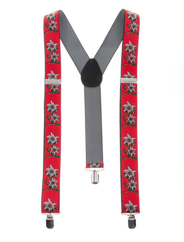 Kostümzubehör Hosenträger mit Edelweiß rot