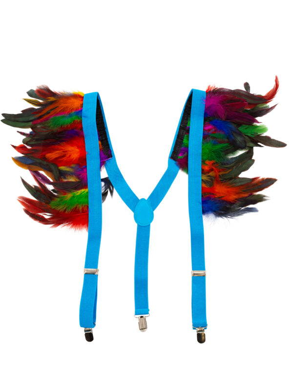 Kostümzubehör Hosenträger mit Federn bunt Farbe: schwarz/blau