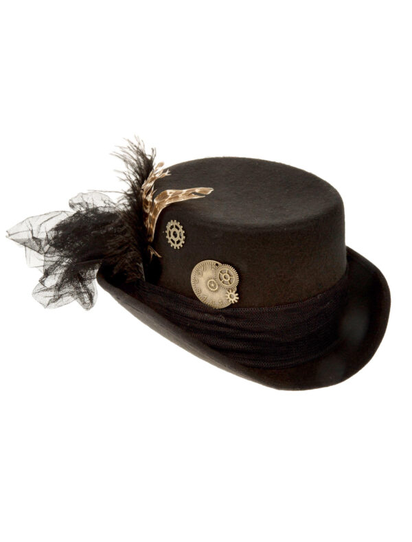 Kostümzubehör Hut Steampunk mit Federn schwarz