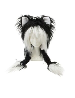 Kostümzubehör Mütze Katze mit geflochtenen Zöpfen schwarz/weiß one size