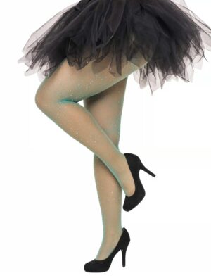 Kostümzubehör Netzstrumpfhose mit Strasssteinen türkis one size