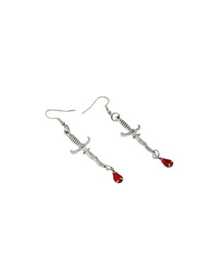 Kostümzubehör Ohrringe Dolch blutig rot/silber