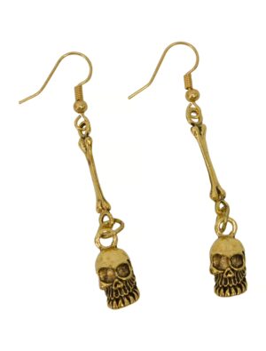 Kostümzubehör Ohrringe Knochen und Totenkopf gold