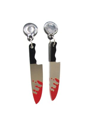 Kostümzubehör Ohrringe blutiges Fleischmesser schwarz/rot