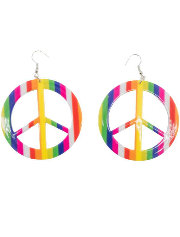 Kostümzubehör Ohrringe mit Peace Zeichen rainbow