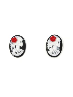 Kostümzubehör Ohrstecker Totenkopf mit Rose Farbe: schwarz/rot