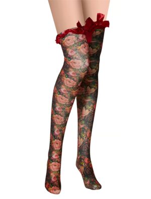 Kostümzubehör Overknee Strümpfe mit Schleife Blumen Damen bunt one size Farbe: bunt