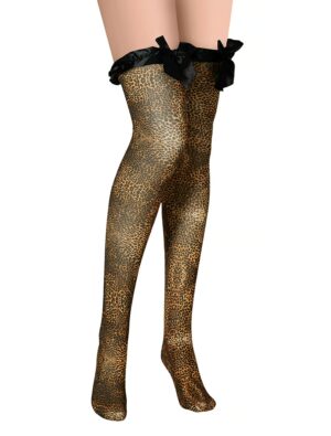 Kostümzubehör Overknee Strümpfe mit Schleife Leopard Damen beige/braun one size