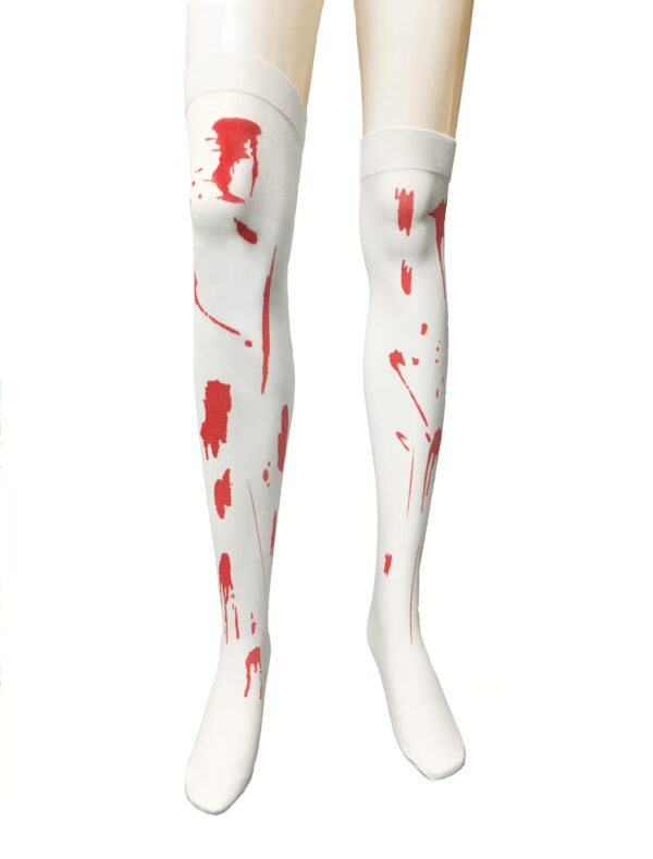 Kostümzubehör Overknees blutig Farbe: rot/weiß