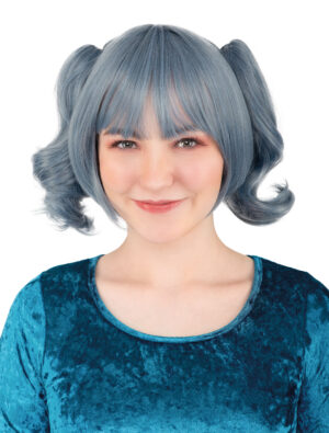 Kostümzubehör Perücke Manga mit Zöpfen blau/grau