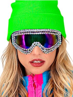 Kostümzubehör Skibrille mit Strass schwarz