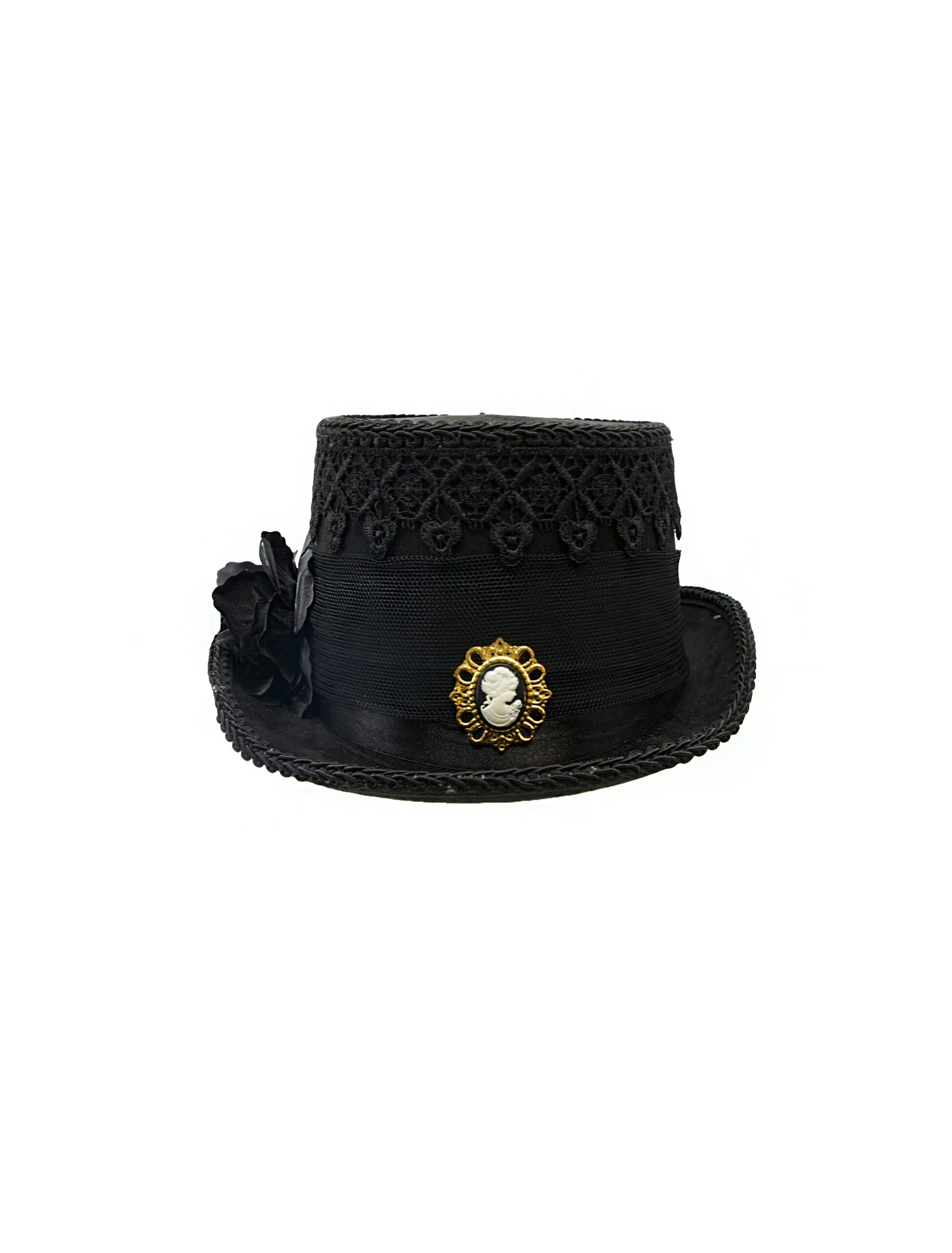 Kostümzubehör Zylinder mit Brosche, Spitze und Tüll Damen schwarz 59 1 Kostümzubehör Zylinder mit Brosche