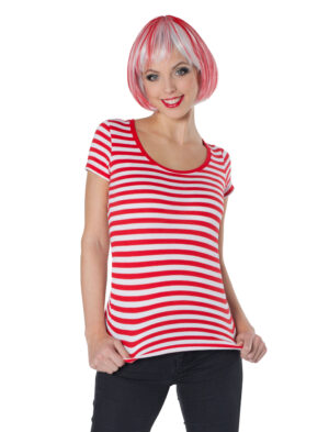Lady-Ringelshirt kurzarm rot/weiß 4XL