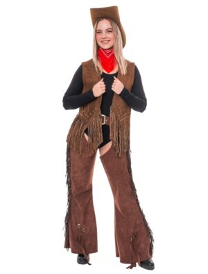 Lederweste mit Fransen Damen braun S/M