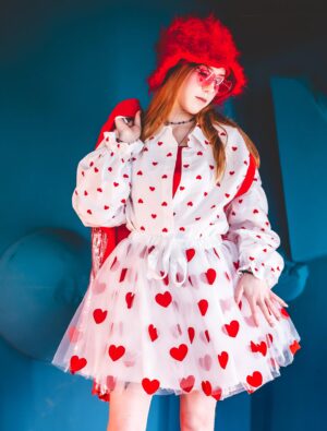 Petticoat Damen weiß mit Herzen rot