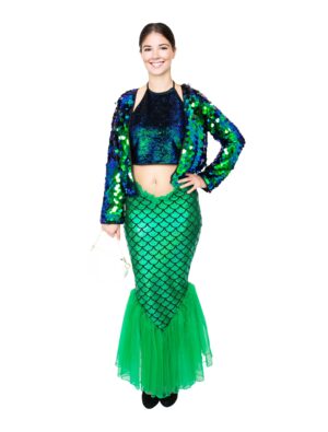 Rock Meerjungfrau Metallic mit Tüll Damen grün S/M