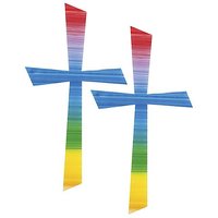 Wachsverzierung "Kreuz geschwungen Regenbogen"