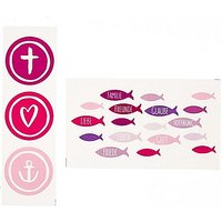 Wachsbilder "Fische und Symbole" rosa/pink