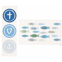 Wachsbilder "Fische und Symbole" blau