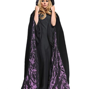 Schwarz-violetter Samtumhang mit Kapuze für Kostüme