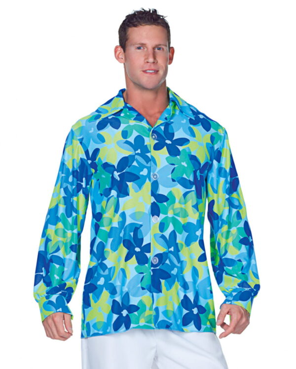 Hippie Herrenhemd blau Plus Size für Fasching XL