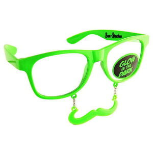 Grüne Partybrille mit Schnauzbart Glow in the Dark -grüne