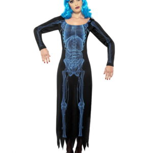 Röntgen Frauen Kostüm   Schlauchkleid mit Skelett Motiv L