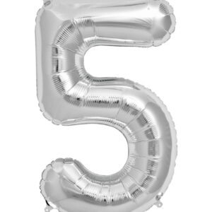 Folienballon Zahl 5 Silber Partydeko